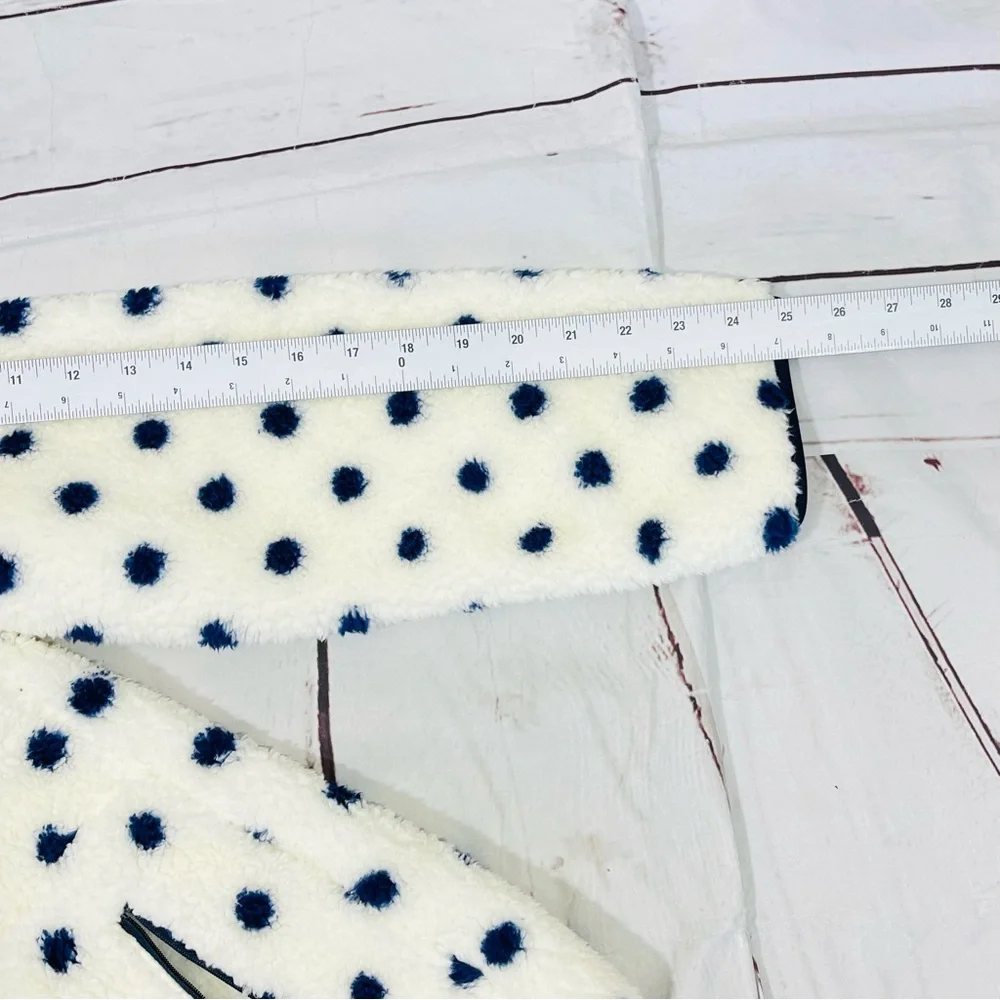 T By Talbots Fleece Jacket Womens Size L Plush Full Zip Sherpa Ivory Polka Dots - Picture 11 of 12